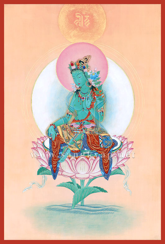 18世紀　オールド　チベット　タンカ　グリーンターラー　仏教　仏画　絵画　掛け軸